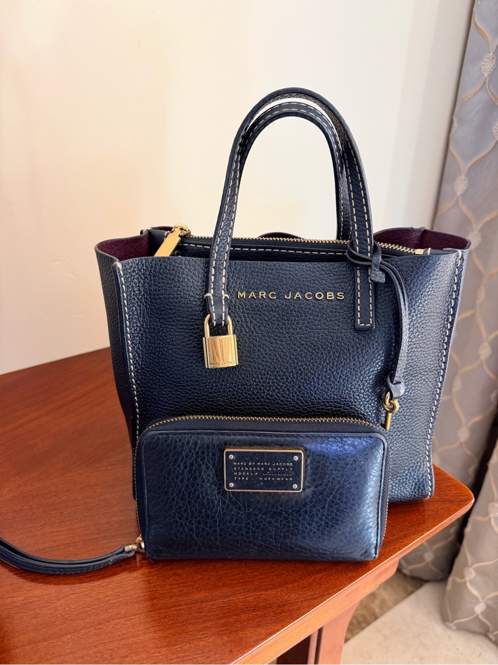 Marc Jacobs black pebbled Leather Mini Tote with Matching Wrist Wallet